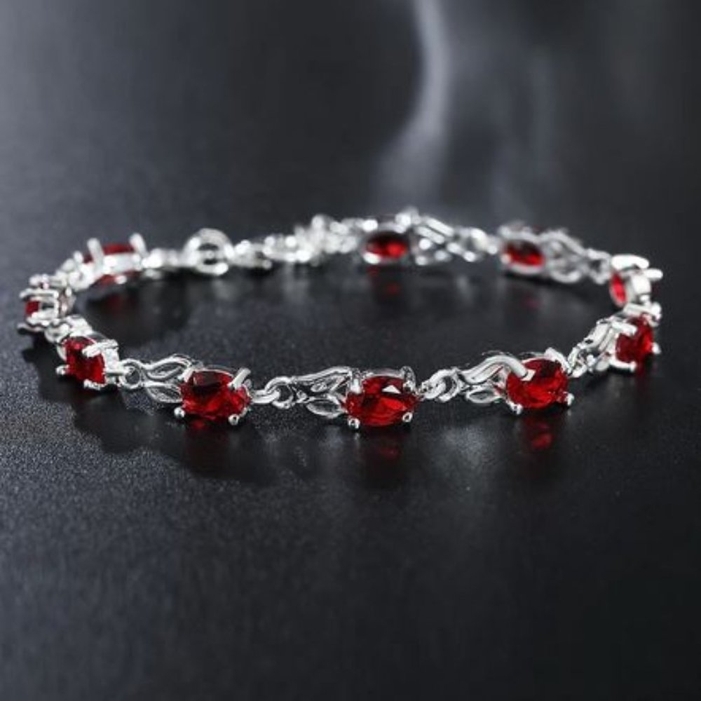 Red Zircon Sterling Silver Bracelet